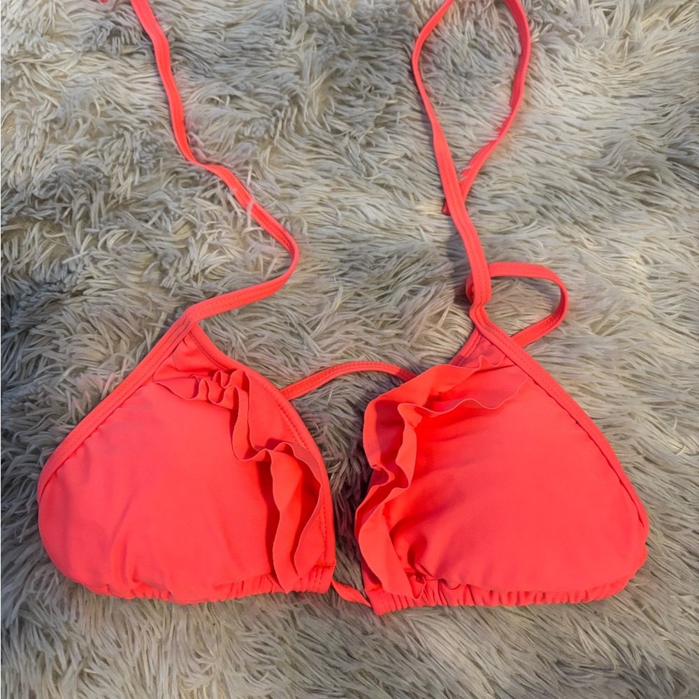 Coral Ruffle Bikini Top